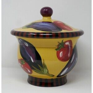 Droll Designs Tomato & Egg Plant Small Covered Pot RARE